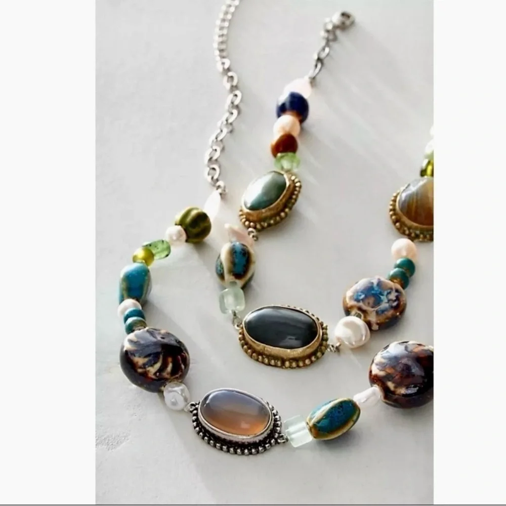 Free People Agnes Silver Beaded Chocker Necklace
